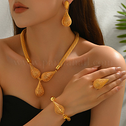 Alloy Hollow Teardrop Bracelets & Earrings & Necklaces & Rings Sets for Women&nbsp;GC7011