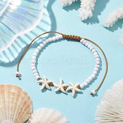 Starfish Synthetic Turquoise & Glass Seed Braided Bead Bracelets&nbsp;BJEW-JB10312-03