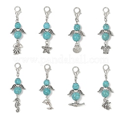 Angel Synthetic Turquoise Beads & Alloy Sea Animal Pendant Decorations&nbsp;HJEW-JM03074