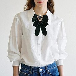 Polyester Bow Tie with Alloy Glass Brooch&nbsp;AJEW-WH0481-784B