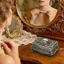 European Retro Engraved Brass Jewelry Boxes&nbsp;CON-PH0003-80