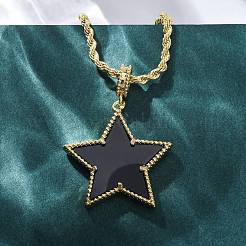 Brass Enamel Star Pendant Necklaces for Women&nbsp;NJEW-K381-09G-01