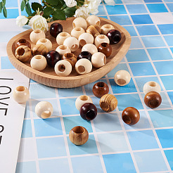 100Pcs 5 Style Pine Wood Beads&nbsp;WOOD-CD0001-17