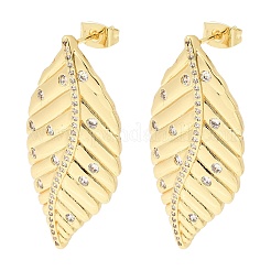 Leaf Brass Clear Cubic Zirconia Stud Earrings for Women&nbsp;EJEW-A162-05G