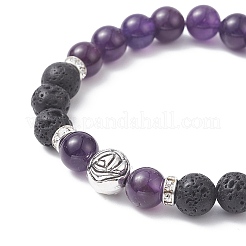 Natural Lava Rock & Mixed Gemstone & Alloy Rose Beaded Stretch Bracelets&nbsp;BJEW-JB09401
