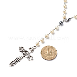 Synthetic Hematite & Glass Rosary Bead Necklaces for Women&nbsp;NJEW-JN03992