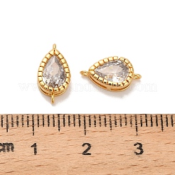 Brass Pave Clear Cubic Zirconia Teardrop Connector Charms&nbsp;KK-H515-03B-G