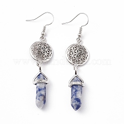Gemstone Bullet with Flower Dangle Earrings&nbsp;EJEW-I276-03P