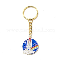 Space Theme Alloy Enamel Flat Round Pendant Keychain&nbsp;KEYC-JKC00390