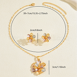 Vintage Brass Flower Stud Earrings & Pendant Necklaces Sets for Women&nbsp;GY5333