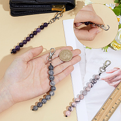 3Pcs 3 Styles Natural Amethyst & Pink Zebra Jasper & Map Stone Round Beaded Pendant Decorations&nbsp;HJEW-PH02433