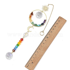 Chakra Glass Beads & Natural & Syntheti Mixed Gemstone Chip Beads & Brass Hanging Suncatchers&nbsp;HJEW-JM05015-01
