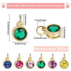 30Pcs Real 18K Gold Plated Brass with Single Cubic Zirconia Charms&nbsp;ZIRC-BBC0002-92