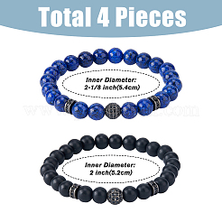 4Pcs 4 Style Natural Lapis Lazuli & Glass Beaded Stretch Bracelets Set&nbsp;BJEW-FI0001-56