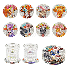 DIY Cattle & Flower Pattern Coaster Diamond Painting Kits&nbsp;DIY-TAC0016-53