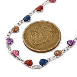 304 Stainless Steel Colorful Enamel Glitter Heart Link Cahin Necklaces for Women&nbsp;NJEW-K255-27P
