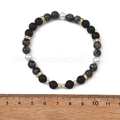 3Pcs 3 Styles Natural Lava Rock & Larvikite & Shell Pearl Beaded Stretch Bracelets for Kids&nbsp;BJEW-JB14097