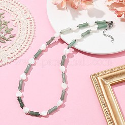 Natural Shell Heart & Green Aventurine Bamboo Beaded Necklace&nbsp;NJEW-TA00123