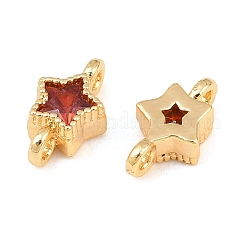 Brass Pave FireBrick Cubic Zirconia Connector Charms&nbsp;KK-CBA2DE6-04G-12