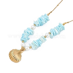 Summer Beach 304 Stainless Steel Shell Shaped Pendant Satellite Chain Necklaces for Women&nbsp;NJEW-A033-02A-G