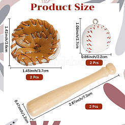 CutHollow 2Pcs PU Leather Baseball Glove & 2Pcs Baseball & 2Pcs Wooden Baseball Bat Sets&nbsp;DJEW-CL0001-01
