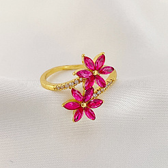 Flower Brass Micro Pave Cubic Zirconia Finger Rings for Women&nbsp;FS-WGC33AC-01