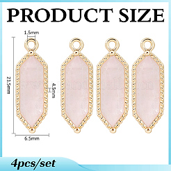 4Pcs Hexagon Natural Rose Quartz Faceted Pendants&nbsp;KK-BC0015-62B-G