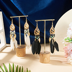 2 Pairs 2 Colors Bohemian Alloy Feather Dangle Earrings&nbsp;EJEW-TA0001-78A