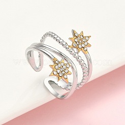 Sun 304 Stainless Steel Rhinestone Cuff Rings&nbsp;RJEW-D338-04GP