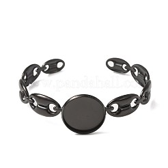 304 Stainless Steel Coffee Bean Chain Cuff Bracelet Blanks with Flat Round Bezel Settings&nbsp;SA-CBA4160-02B-EB