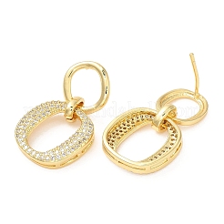 Rack Plating Brass Double Oval Dangle Stud Earrings with Cubic Zirconia&nbsp;EJEW-D064-07G