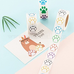 6 Rolls 2 Style Flat Round Paw Print Pattern Tag Stickers&nbsp;DIY-LS0003-54
