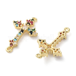 Rack Plating Brass Cubic Zirconia Religion Cross Connector Charm&nbsp;KK-C084-11C-G