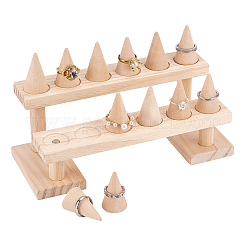 2-Tier 12-Slot Wood Finger Ring Display Risers&nbsp;RDIS-WH0011-19