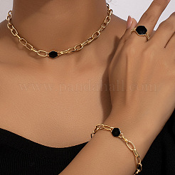 Hexagon Alloy Enamel Cable Chain Necklaces & Bracelets & Rings Sets&nbsp;FS-WGE6E3B-01