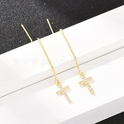 Cross Brass Micro Pave Clear Cubic Zirconia Ear Thread&nbsp;EJEW-H182-14G