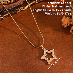 Brass Micro Pave Clear Cubic Zirconia Star Pendant 304 Stainless Steel Round Snake Chain Necklaces for Women&nbsp;WGB07B9-01