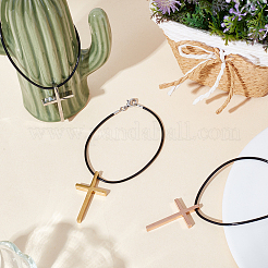3Pcs 3 Styles Stainless Steel Cross Charms Bracelet Sets&nbsp;BJEW-DR00001