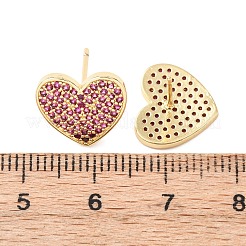 Heart Brass Micro Pave Cubic Zirconia Stud Earrings&nbsp;EJEW-H178-01G-01