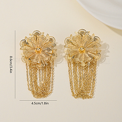 Brass Flower with Chain Charm Dangle Stud Earrings&nbsp;BB5682