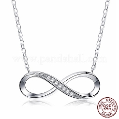 8-Shaped Rhodium Plated 925 Sterling Silver Cubic Zirconia Pendant Necklaces for Women&nbsp;NJEW-BB72241