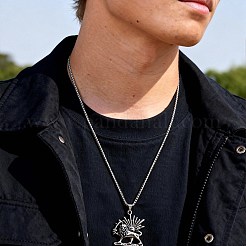 Vintage 304 Stainless Steel Lion with Sun Pendant Box Chain Necklaces for Men&nbsp;WGE39C9-01