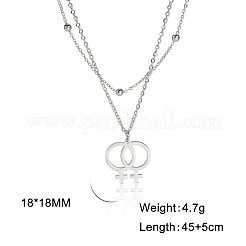 304 Stainless Steel Pendant Double Layer Necklaces&nbsp;WG77B0B-01