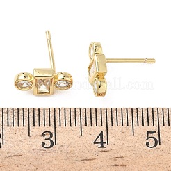 Rectangle with Flat Round Brass Micro Pave Clear Cubic Zirconia Stud Earrings&nbsp;X-EJEW-G452-12G
