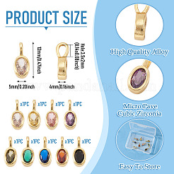 9Pcs 9 Colors Oval Brass Micro Pave Cubic Zirconia Charms&nbsp;KK-TA0008-29