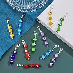 7 Chakra Handmade Lampwork Evil Eye Beaded Pendant Decorations&nbsp;AJEW-CA0003-48