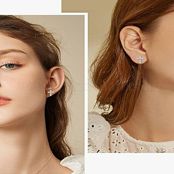 2 Pairs Brass Micro Pave Clear Cubic Zirconia Stud Earrings for Women&nbsp;EJEW-LP0001-57P