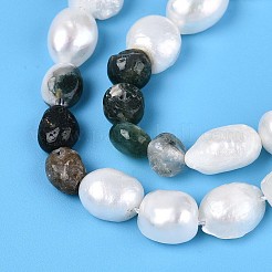 Natural Indian Agate Nuggets & Natural Cultured Freshwater Pearl Beads Strands&nbsp;PEAR-N023-01A-01