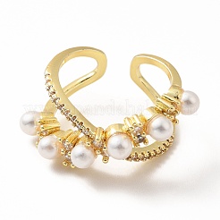 Cubic Zirconia Criss Cross Open Cuff Ring with Imitation Pearl&nbsp;RJEW-H101-18G