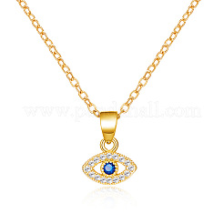Brass Pave Clear and Blue Cubic Zirconia Evil Eye Pendant 304 Stainless Steel Cable Chain Necklaces&nbsp;FS-WGAF7A9-02